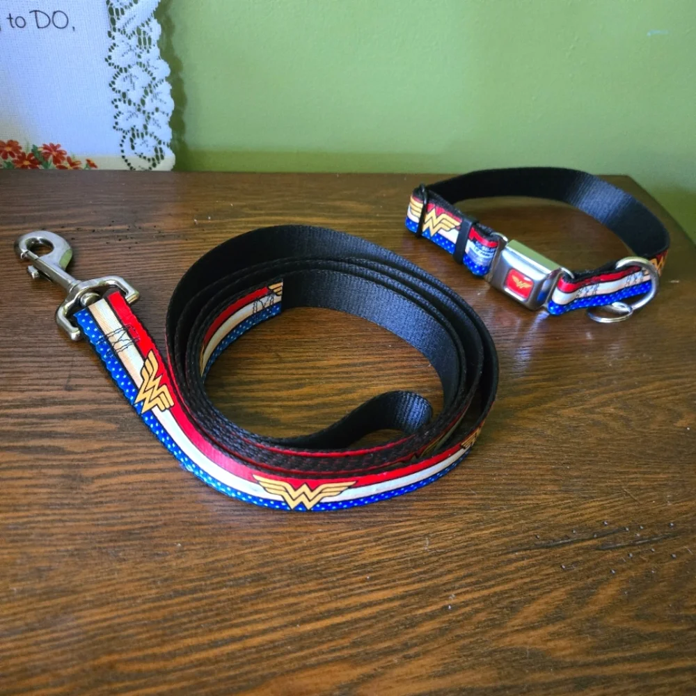 Wonder Woman Dog Leash and Collar Set For Medium Size Dog